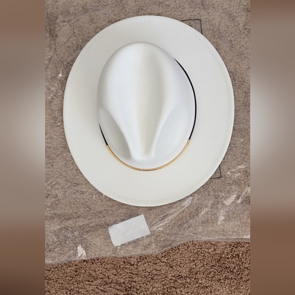 Elegant White Hat with Gold Accent